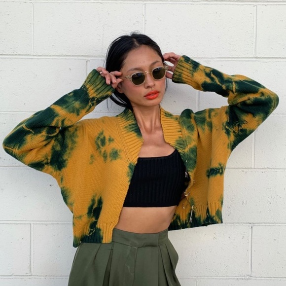 green tie dye safety pin sweater